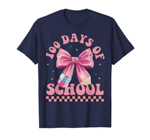 Happy 100 Days of School Pink Bow Teacher Kids T-Shirt