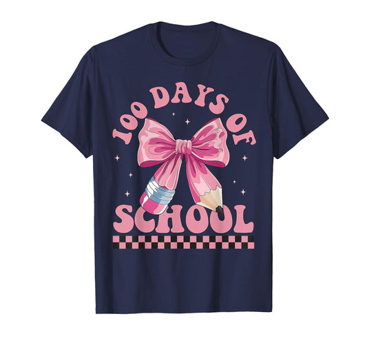 Happy 100 Days of School Pink Bow Teacher Kids T-Shirt