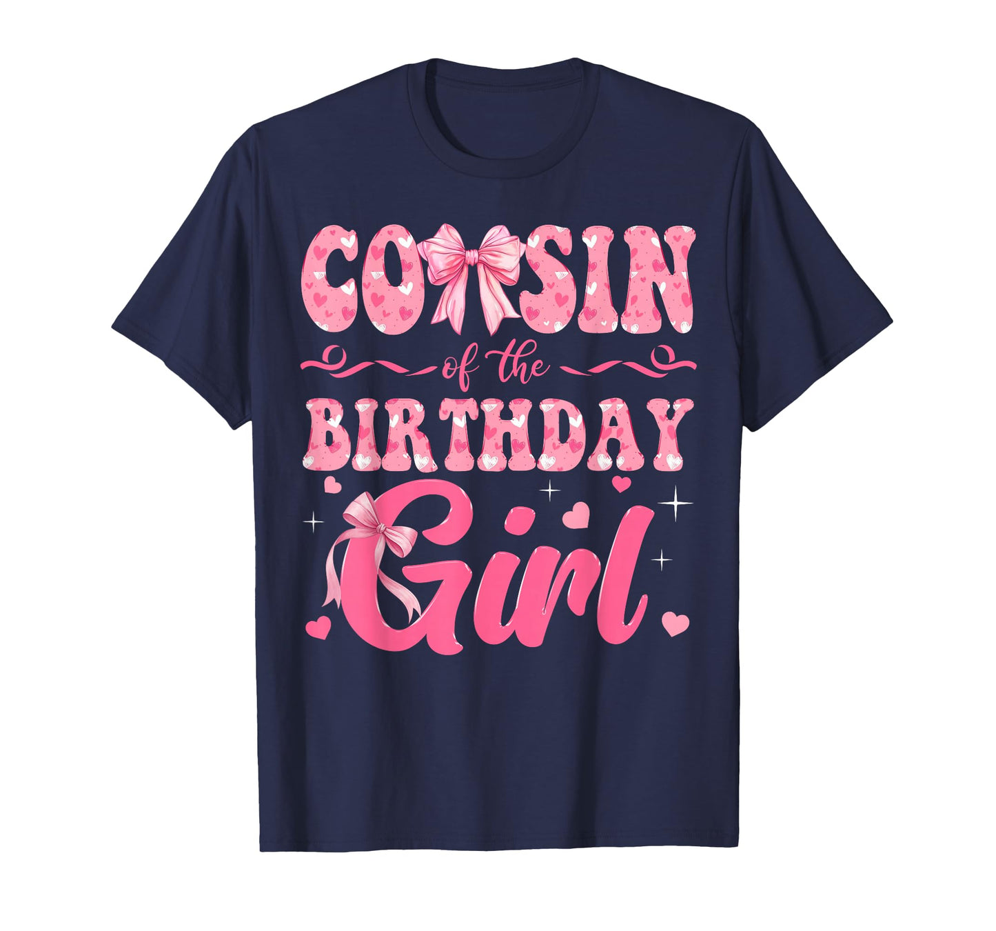 Cousin of The Birthday Girl Family Pink Coquette Bow T-Shirt