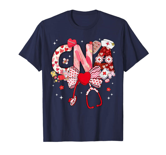 Valentine CNA Nurse Coquette Bow Stethoscope Girl Women T-Shirt