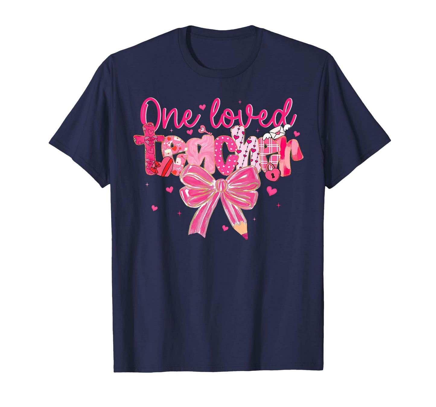 Retro Valentine Teacher One Loved Teacher Coquette Bow T-Shirt