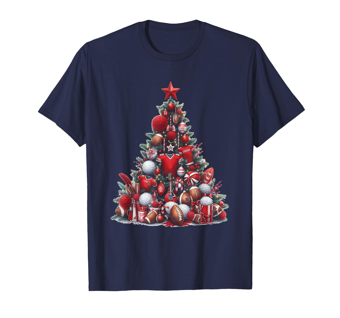 Christmas Football Tree Men Boys Christmas Football Player T-Shirt