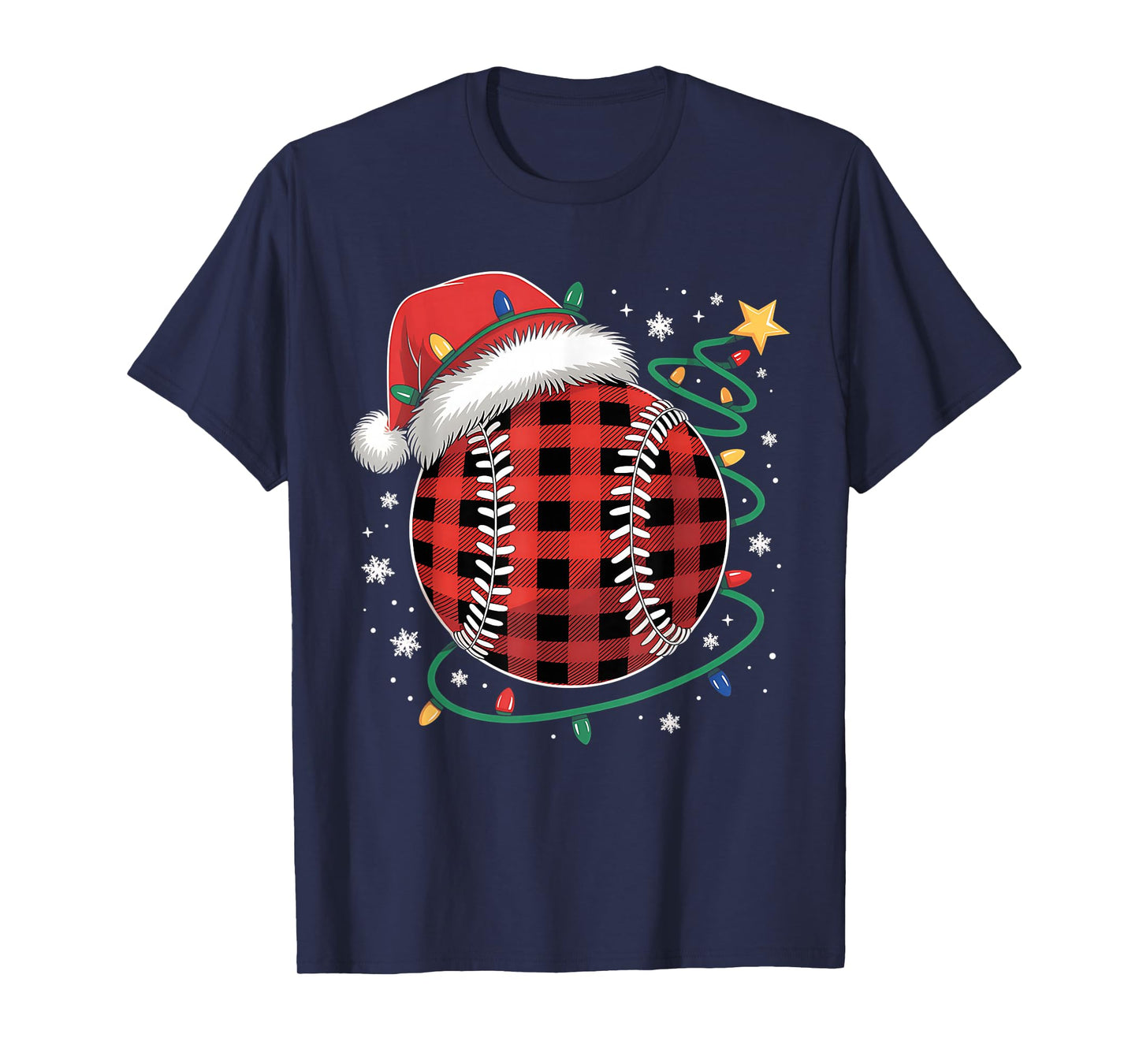 Matching Buffalo Plaid Baseball Sports Christmas Pajama T-Shirt