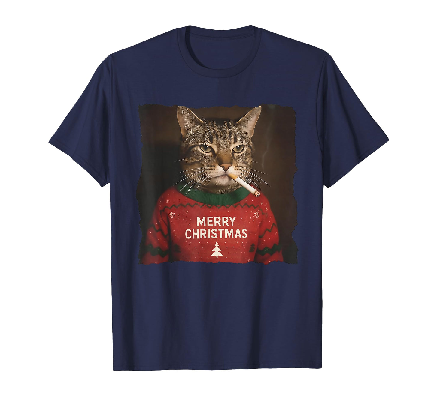 Funny Christmas Smoking cat Ugly Sweater T-Shirt