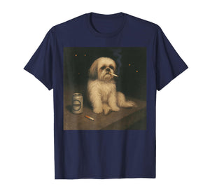 Vintage Shih Tzu Night Mood Funny Dog Smoking Drinking Meme T-Shirt