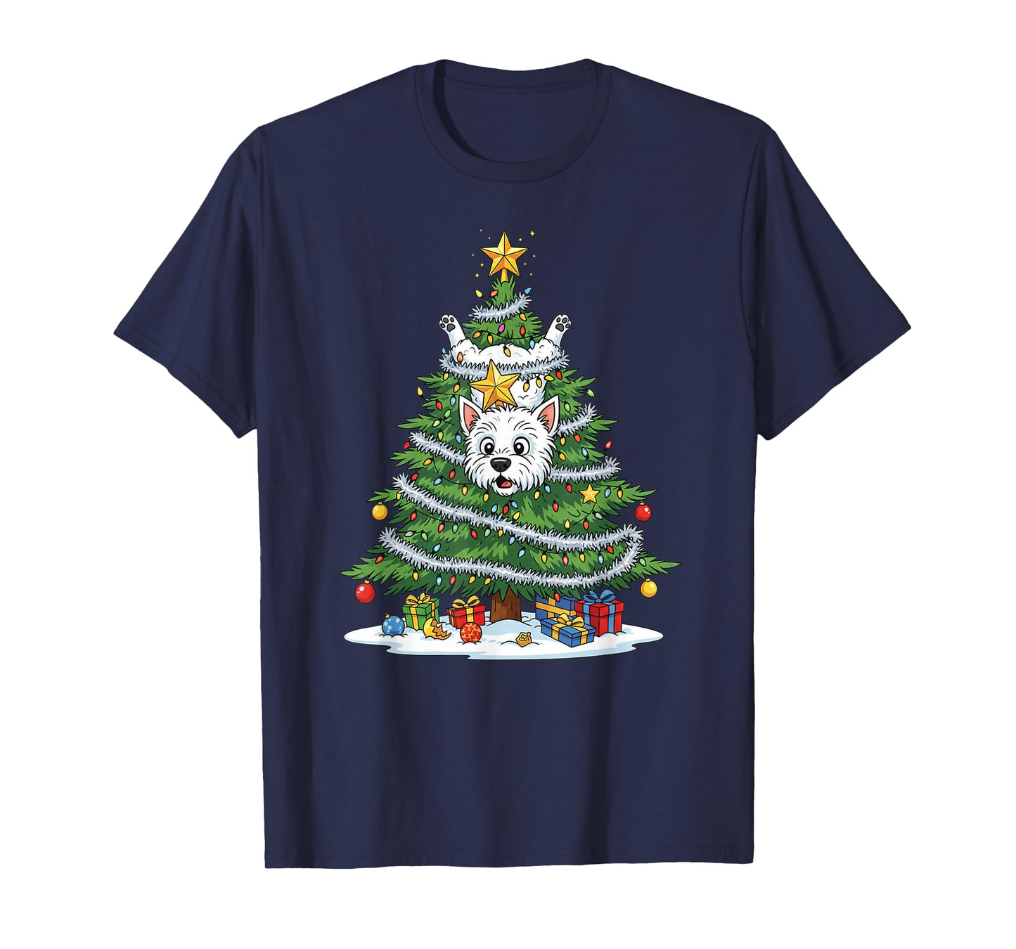 Funny West Highland White Terrier Dog Christmas Tree T-Shirt