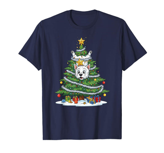 Funny West Highland White Terrier Dog Christmas Tree T-Shirt