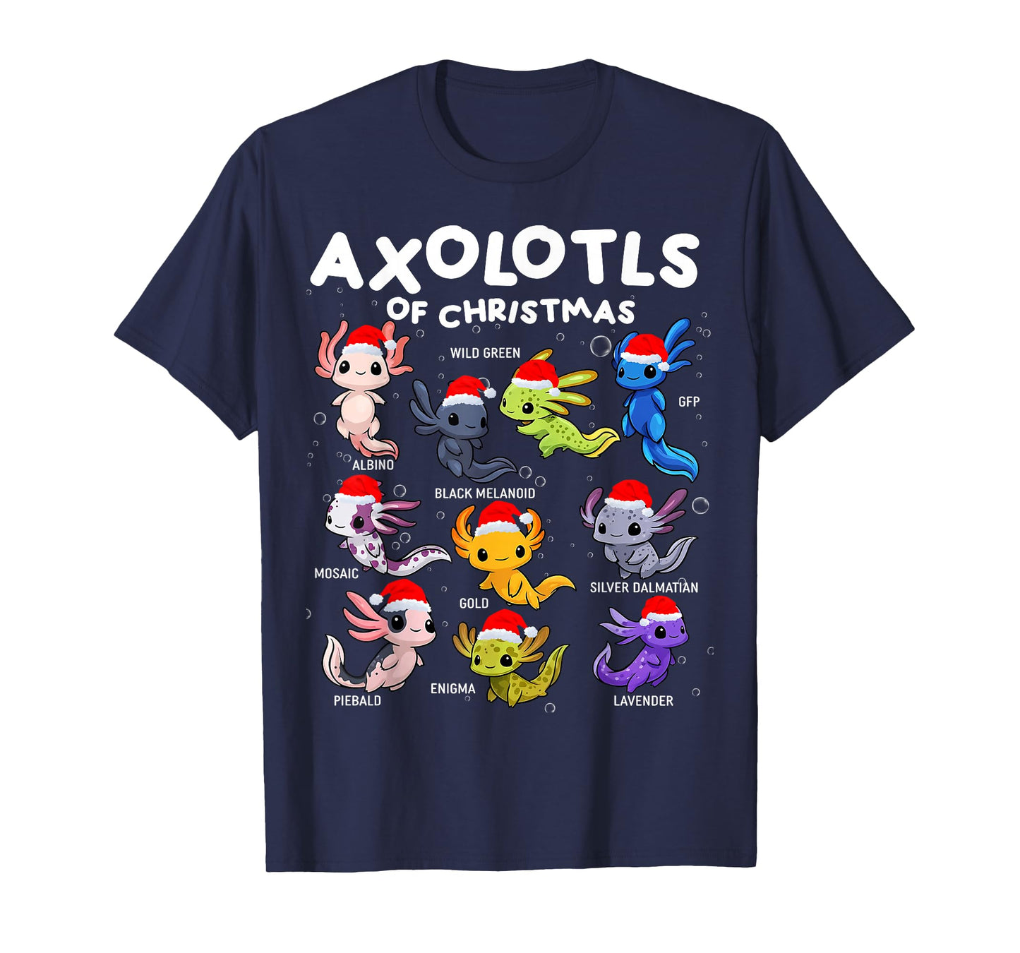 Axolotls Santa Hat Christmas Pajama Cute Animal Axolotl Xmas T-Shirt