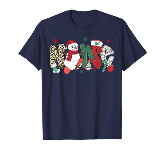 Nurse Snowman Merry Christmas Leopard Snowmies Men Women T-Shirt