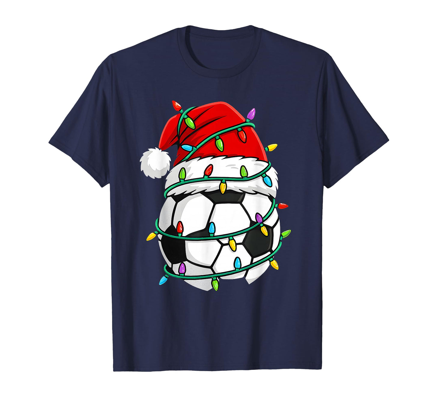 Christmas Soccer Santa Hat Lights Santa Sports Xmas Pajama T-Shirt