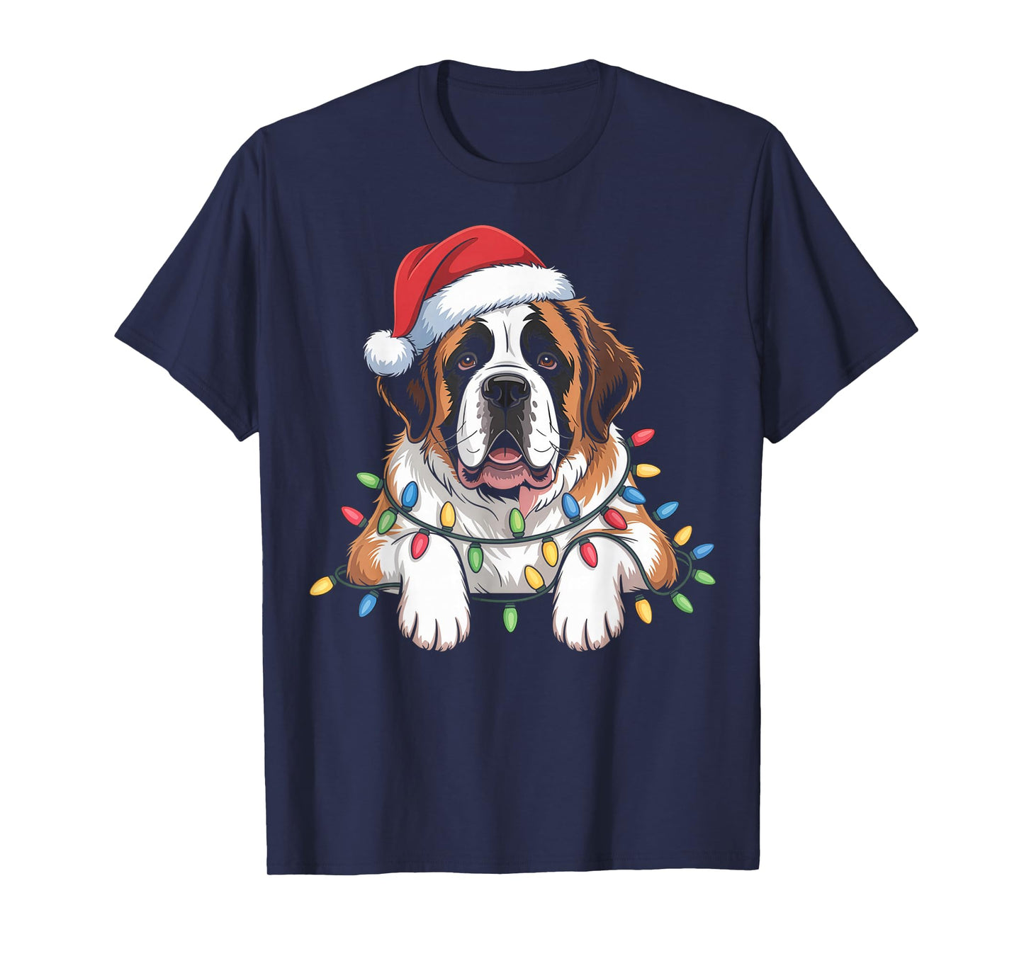 Saint Bernard Dog Christmas Lights Santa Gifts T-Shirt