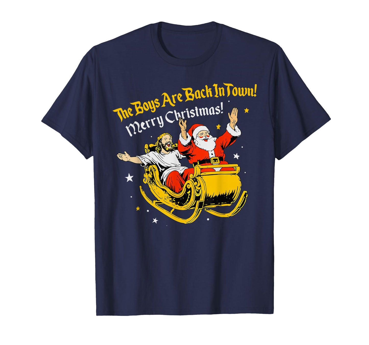 Jesus and Santa Claus Christmas Xmas Town OUS Saying T-Shirt