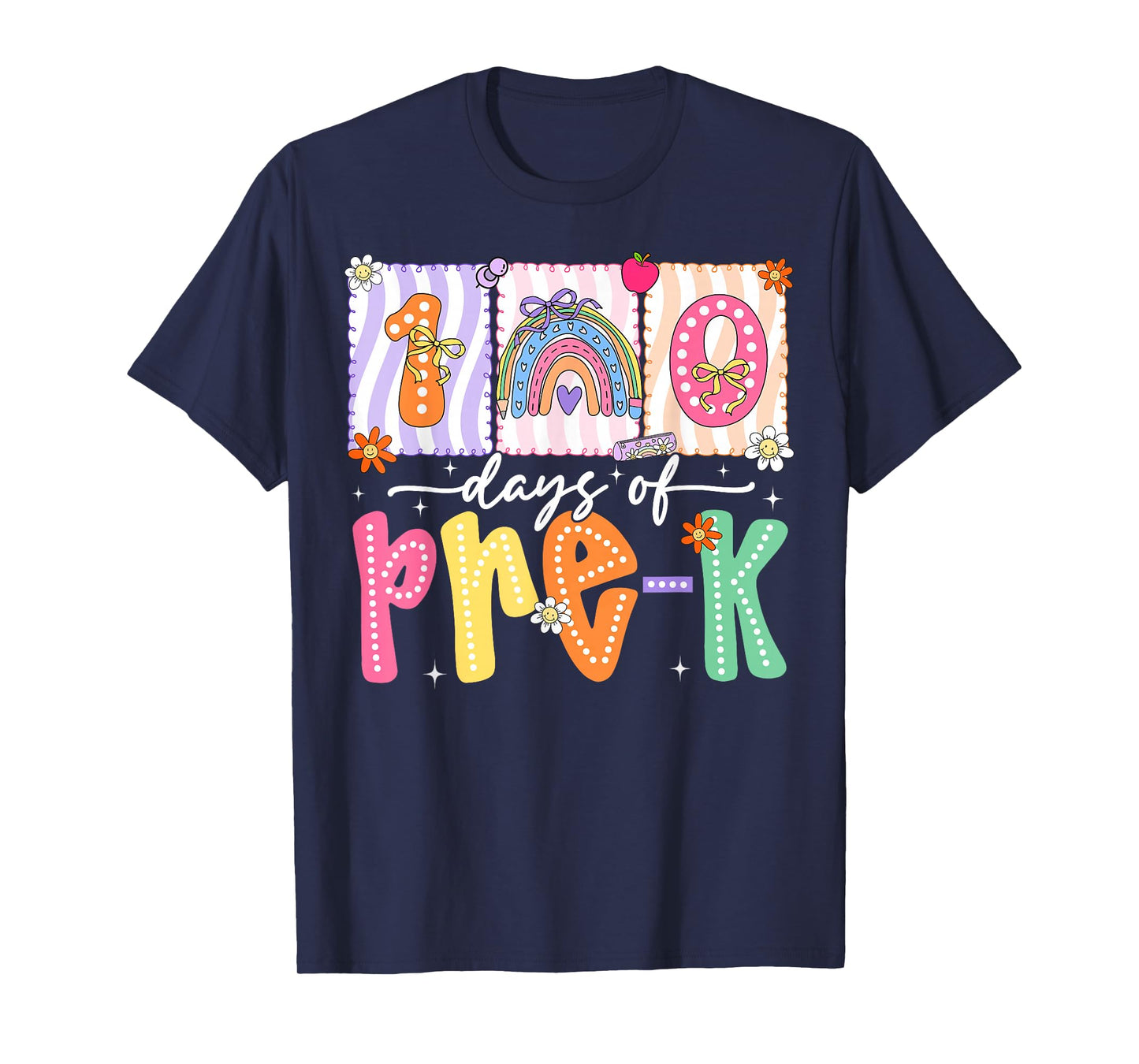 Preppy Rainbow Coquette Bow 100 Days of Pre-K Girl Kid T-Shirt