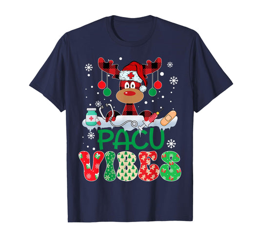 Red Plaid Reindeer Santa Hat Pacu Vibes Nurse Christmas T-Shirt