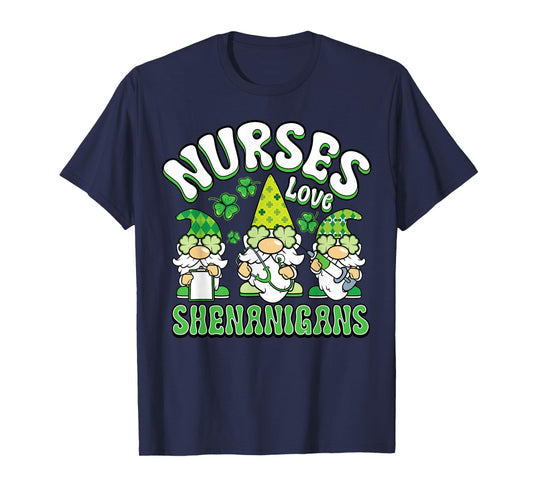 St Patricks Day Nurses Love Shenanigans Gnome Lucky Gnomies T-Shirt