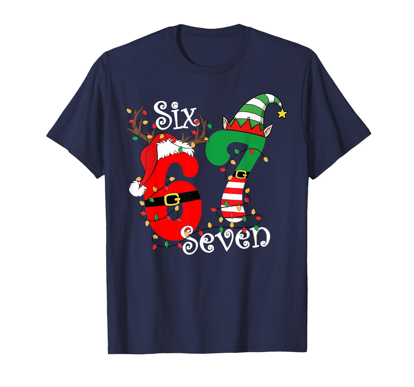Funny Six Seven 67 Meme 6 7 Elf Santa Christmas Pajamas Kids T-Shirt