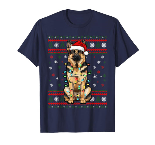Dog Christmas, German Shepherd Christmas Lights Ugly Sweater T-Shirt