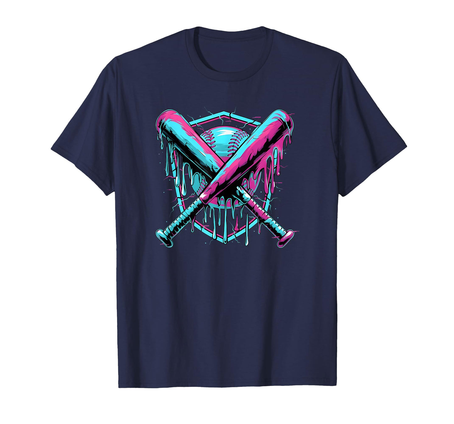 Baseball Drip Ice-Cream Dripping Baseball Bat Vapor Wave T-Shirt