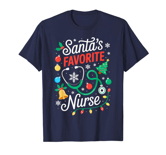 Santa's Favorite Nurse Shirt Men Women Funny Christmas Nurse T-Shirt