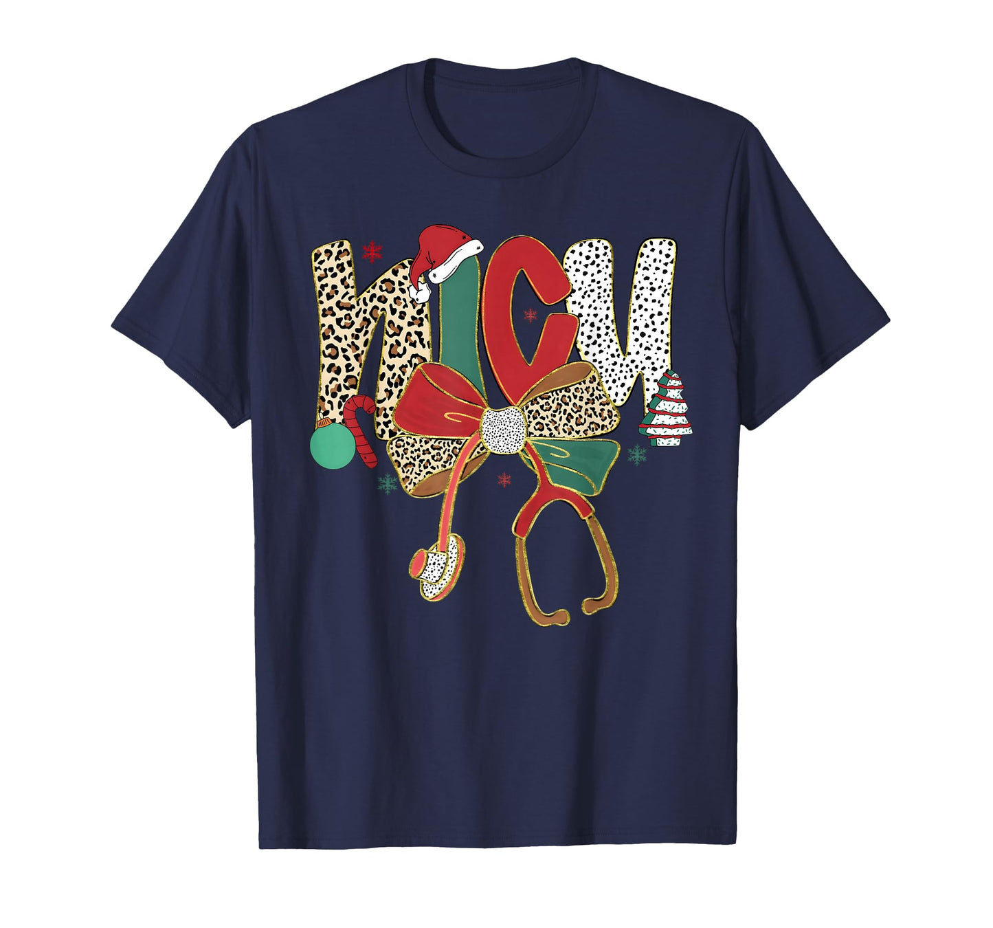 NICU Nurse Merry Christmas Coquette Bow Leopard Men Women T-Shirt