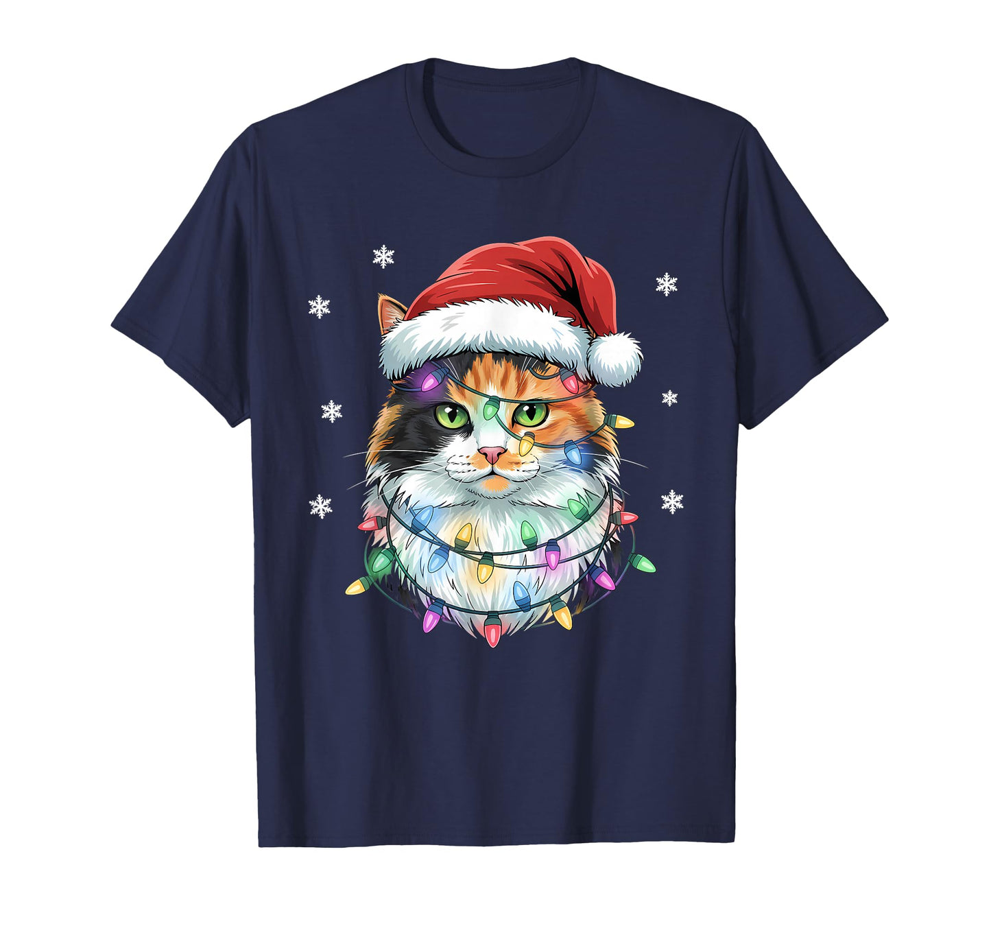 Christmas Lights Cat Santa Hat Xmas Funny Christmas Cat T-Shirt