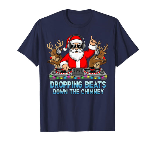 DJ Santa Dropping Beats Down The Chimney Christmas T-Shirt