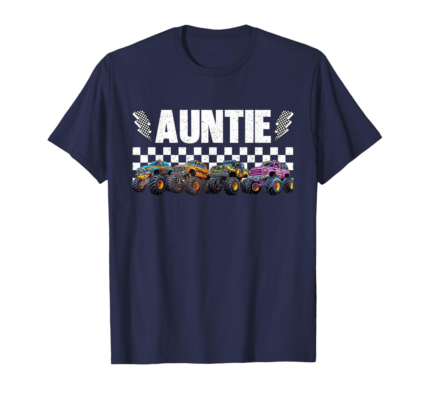 Auntie Retro Monster Truck Family Crew Birthday Matching T-Shirt
