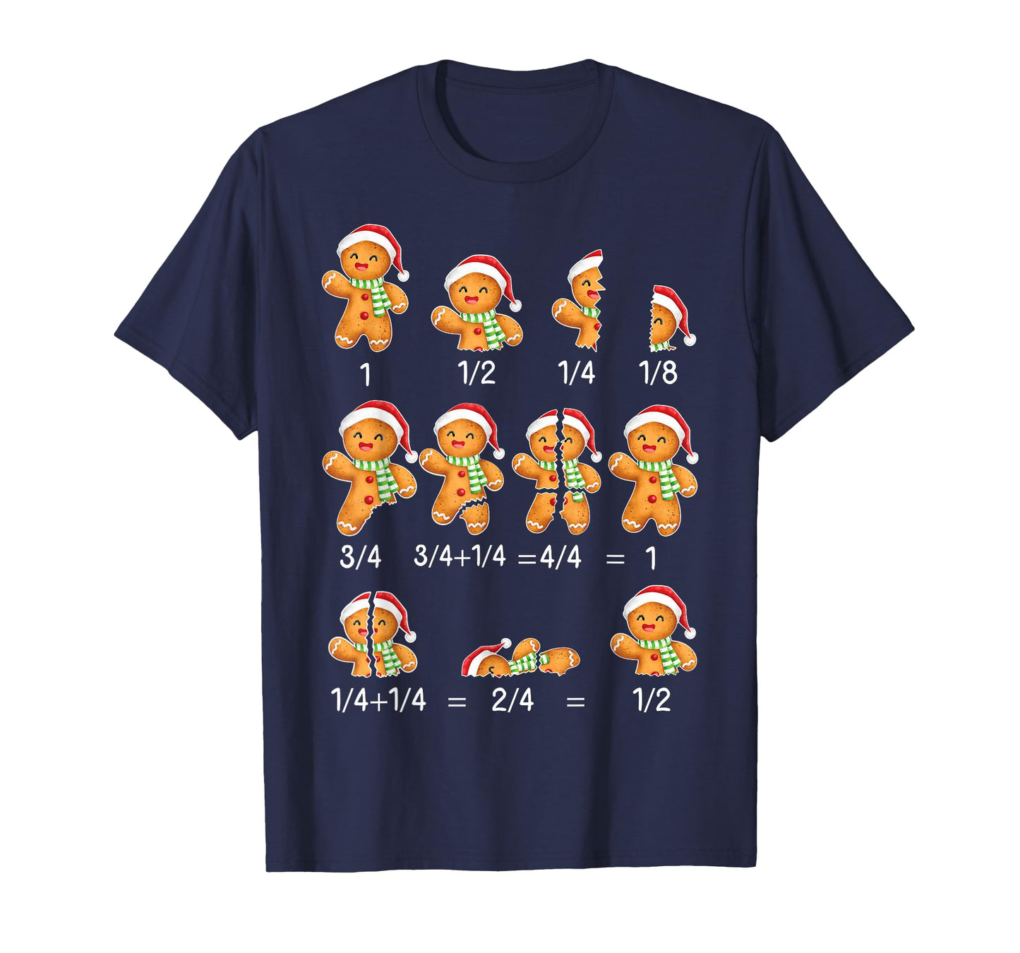 Gingerbread Cookie Santa Hat Fraction Math Teacher Xmas T-Shirt