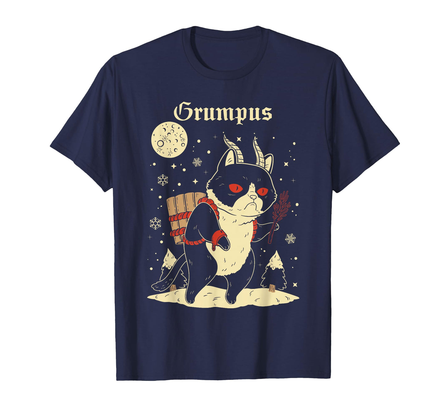 Krampus Cat Christmas Evil Monster Grumpy Kitten Creepy Xmas T-Shirt