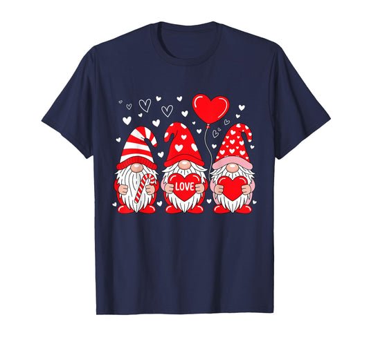 Cute Valentines Day Gnomes with Red Hearts for Women Girls T-Shirt