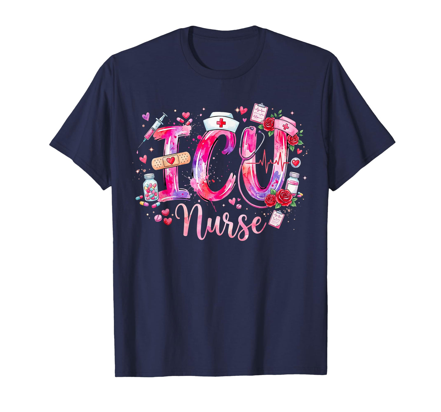 Cute Hearts ICU Valentine Nurse Valentines Shirt Nurses T-Shirt