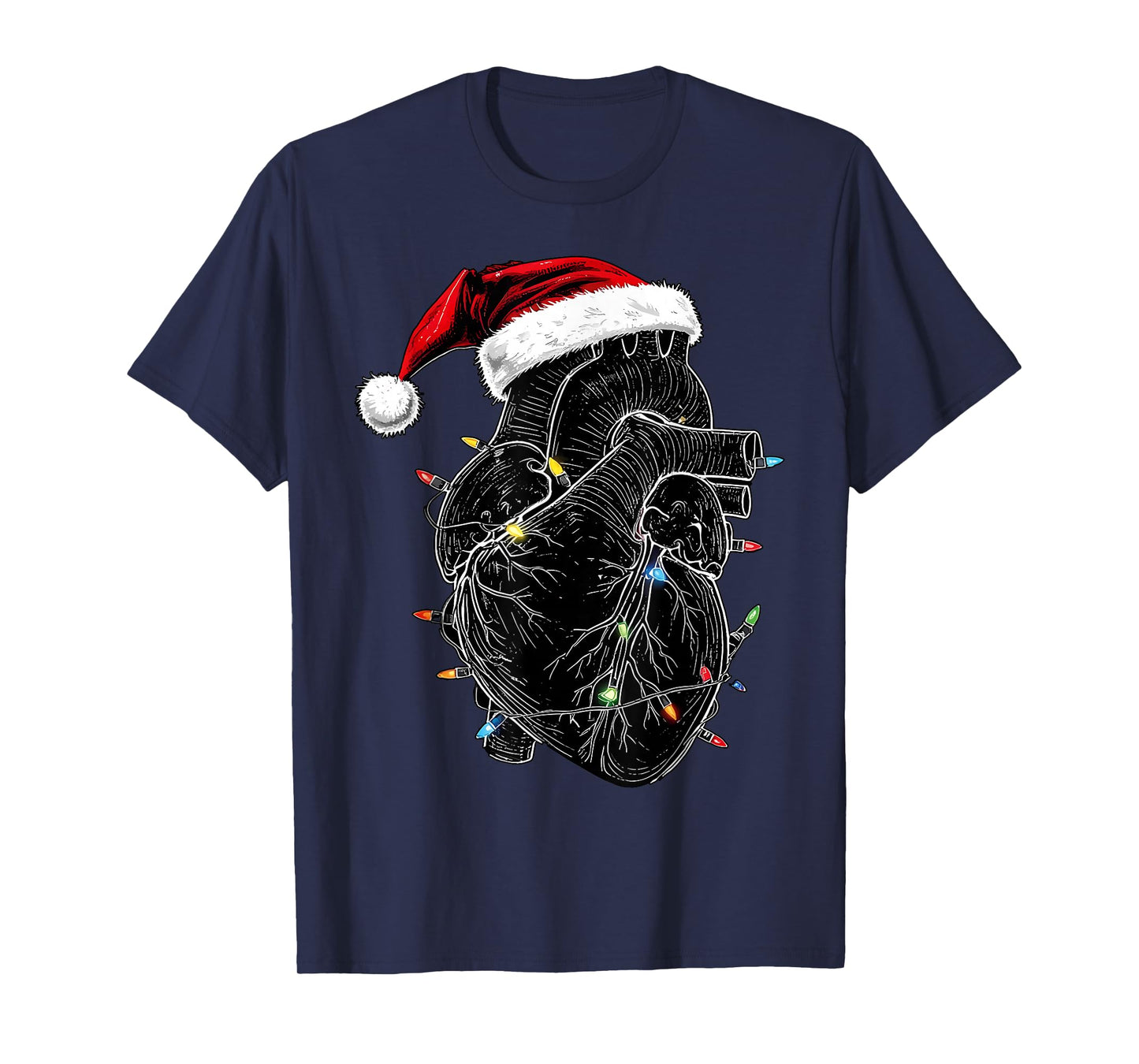 Heart Anatomy Santa Hat Christmas Light CVICU Crew Cath Lab T-Shirt