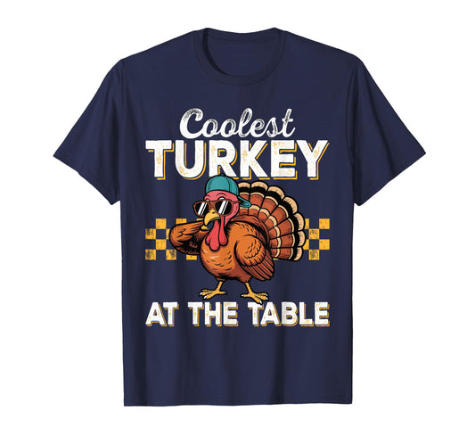 Coolest Turkey at The Table Funny Thanksgiving 2025 Kids T-Shirt
