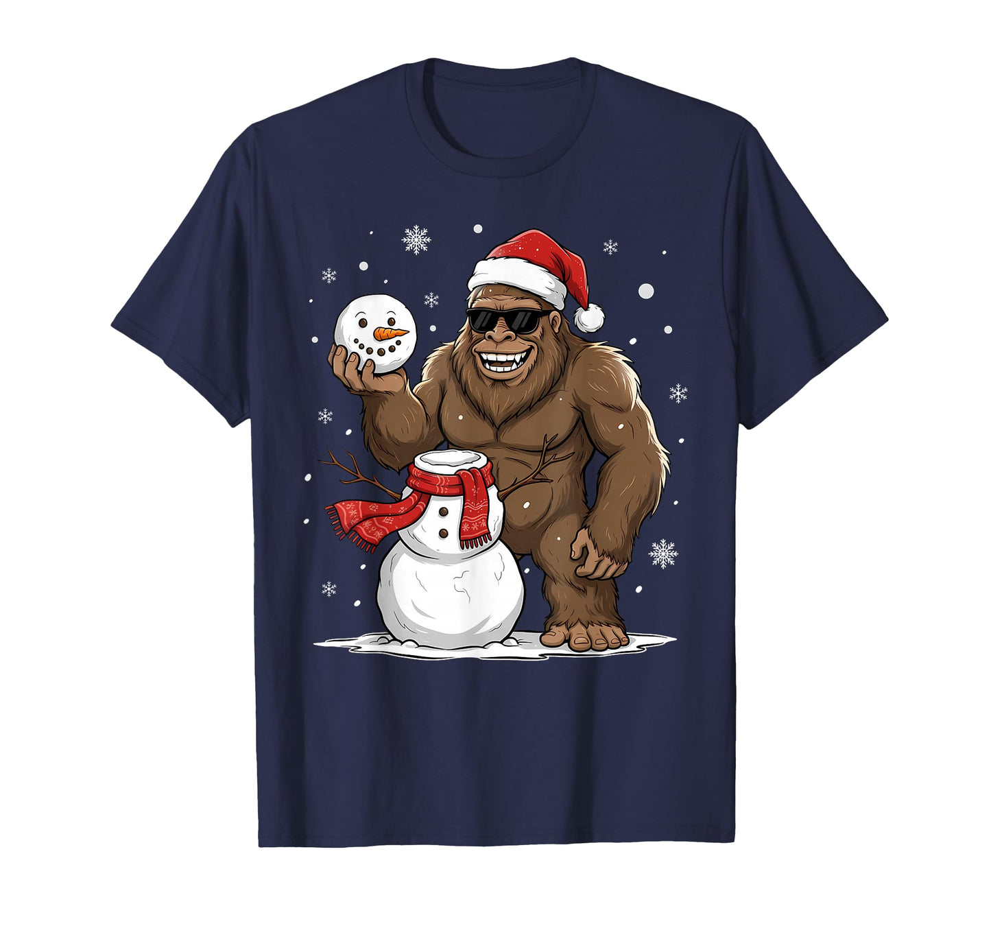 Bigfoot Santa Snowman Christmas Sasquatch Xmas Holiday T-Shirt