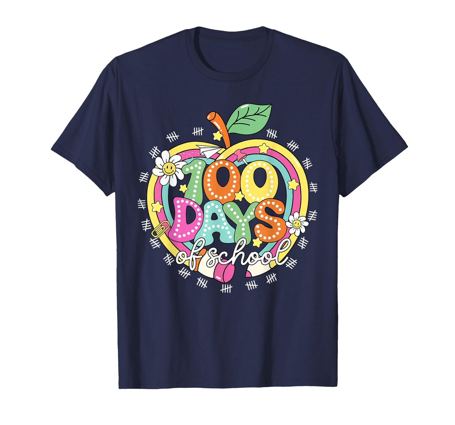 Happy 100 Days of School Apple Pencil Boys Girls Teachers T-Shirt
