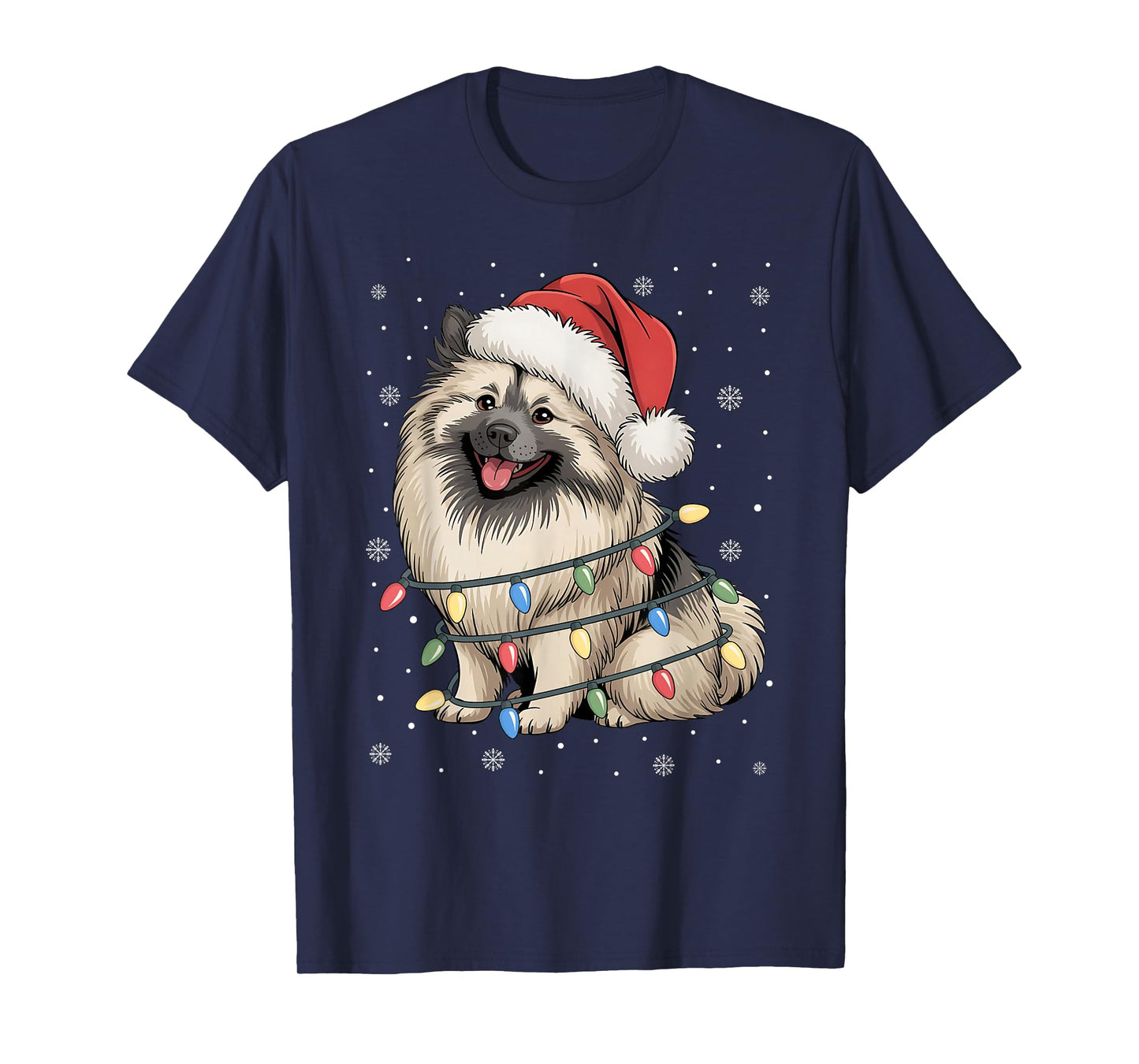 Keeshond Dog Tree Lights Christmas Sweater Xmas Pet Dogs T-Shirt