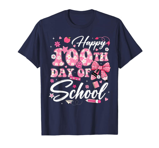 100th Day of School 100 Days Coquette Bow Teacher Floral T-Shirt
