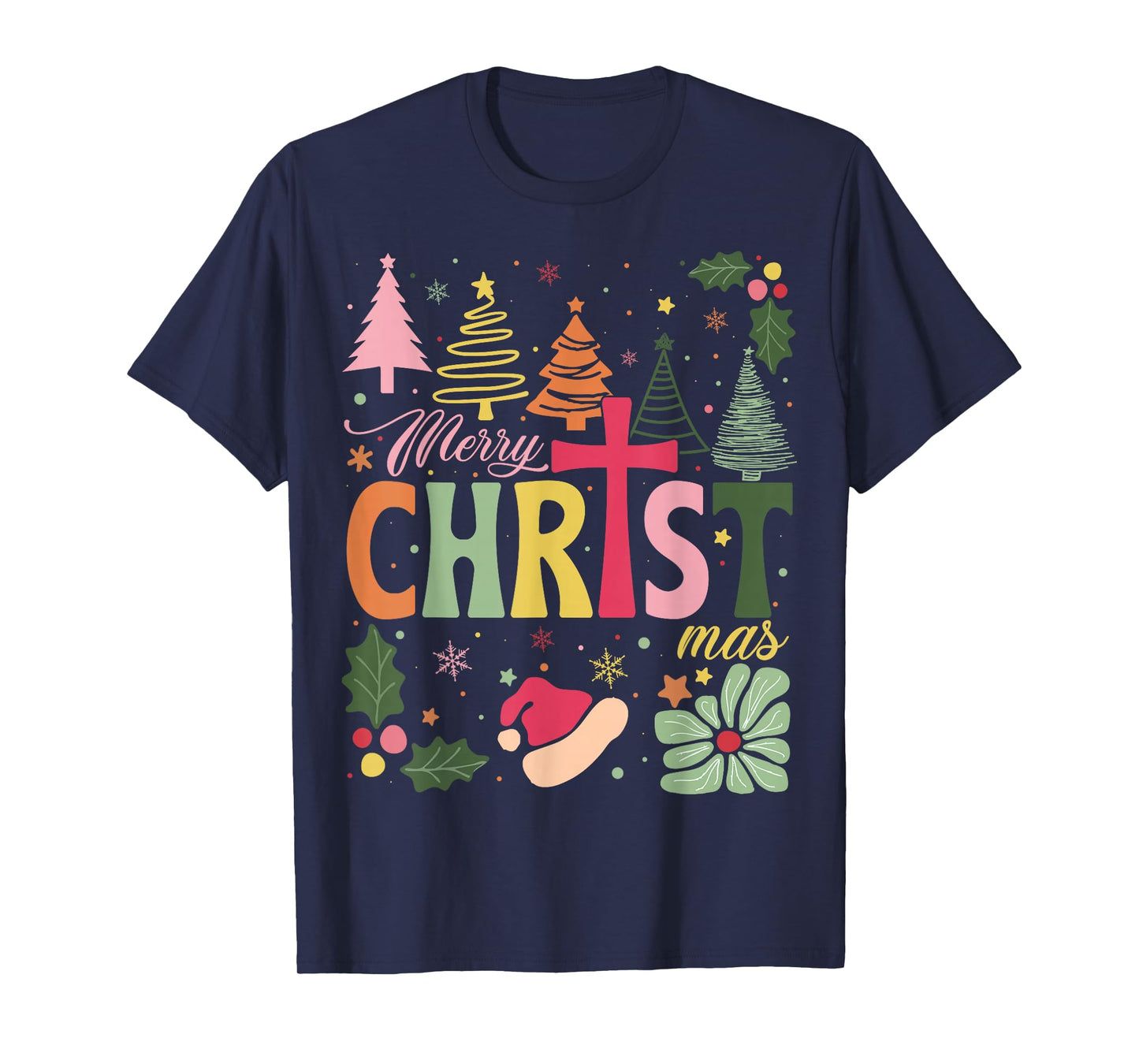Merry Christ mas Boho Floral Religious Christian Jesus Xmas T-Shirt