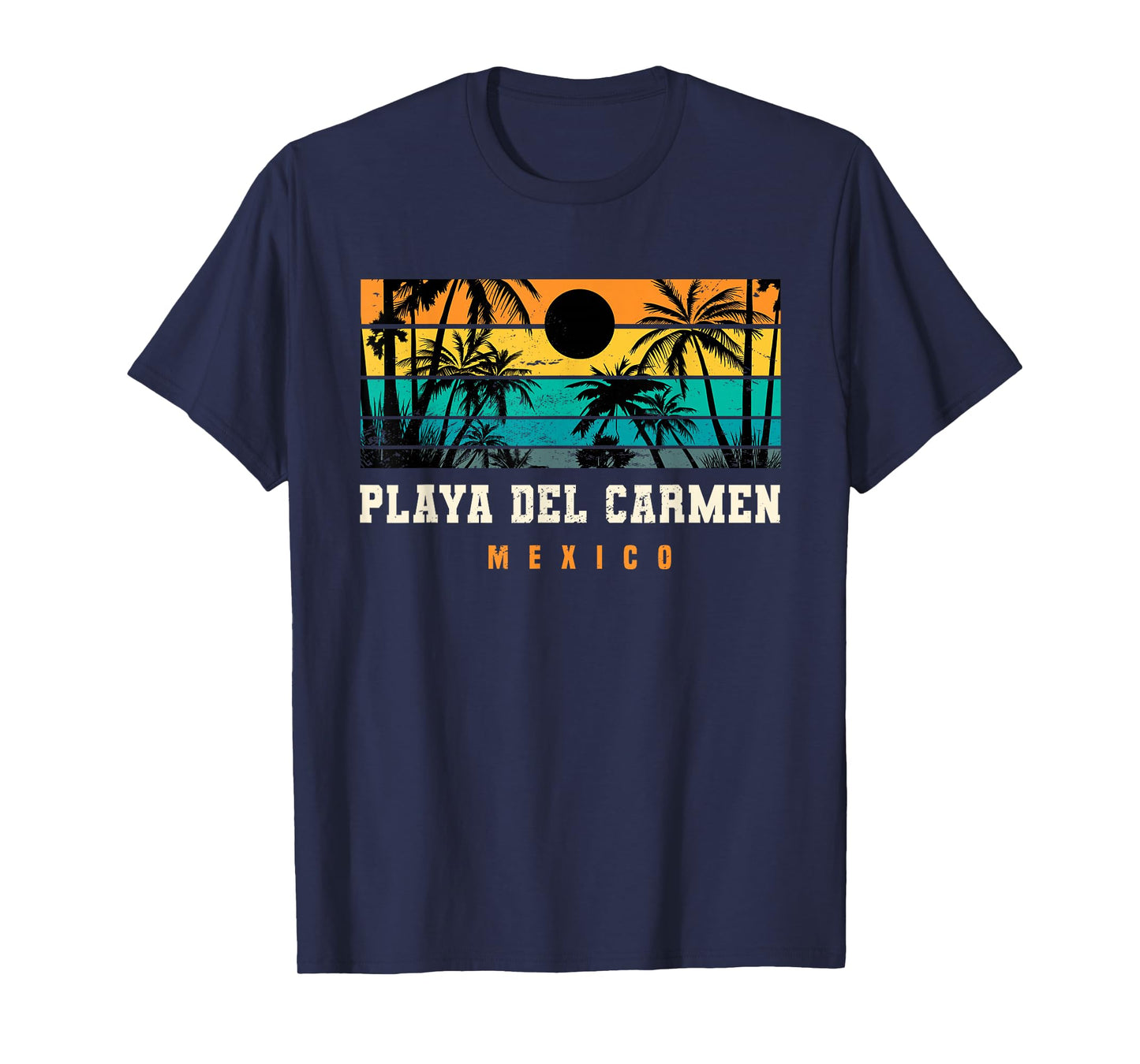 Playa Del Carmen Mexico Retro Sunset Palm Tree Beach Vibes T-Shirt