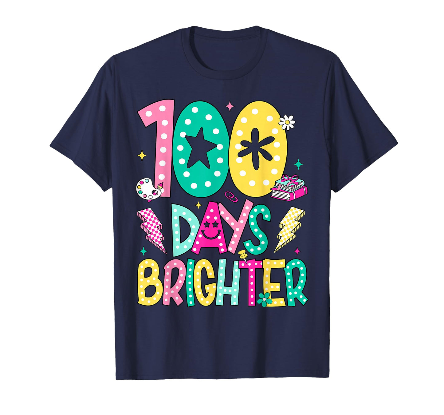Preppy 100 Days Brighter Happy 100th Day of School Boy Girl T-Shirt