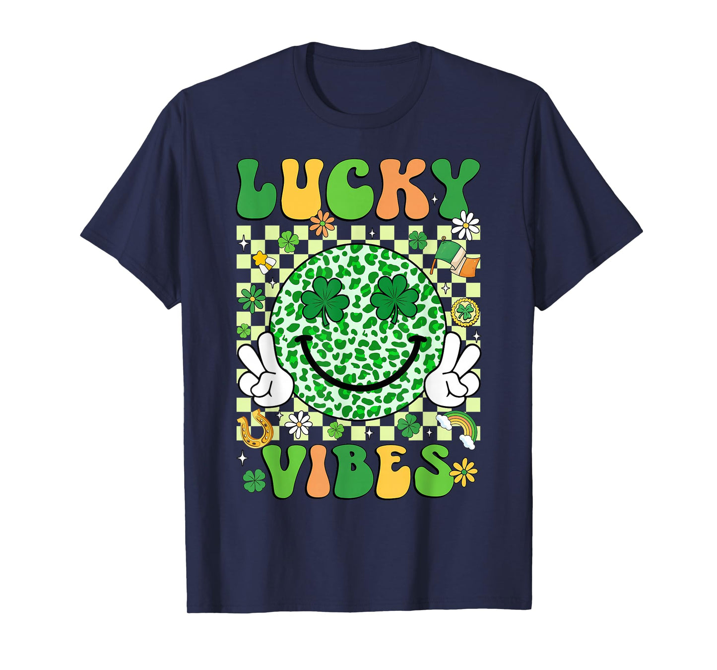 Groovy St Patricks Day Lucky Vibes Shamrock Women Men Kids T-Shirt