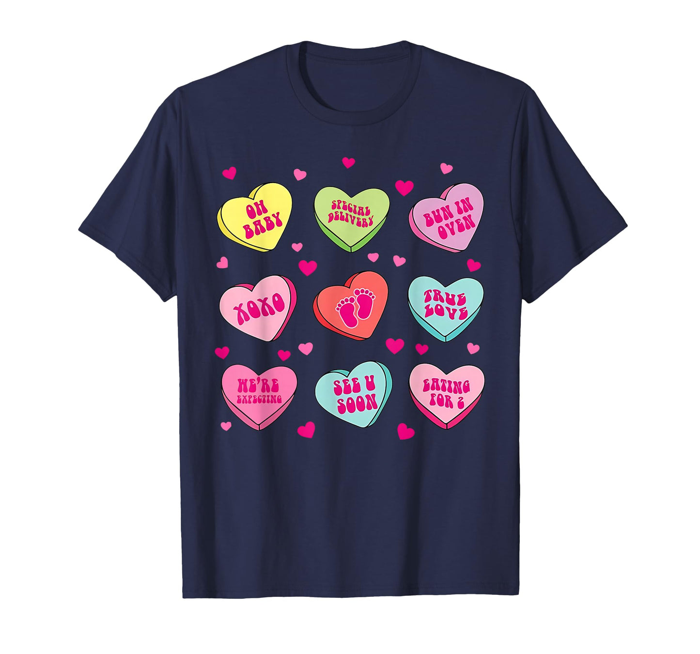 Pregnancy Announcement Valentines Hearts Candy Baby Reveal T-Shirt