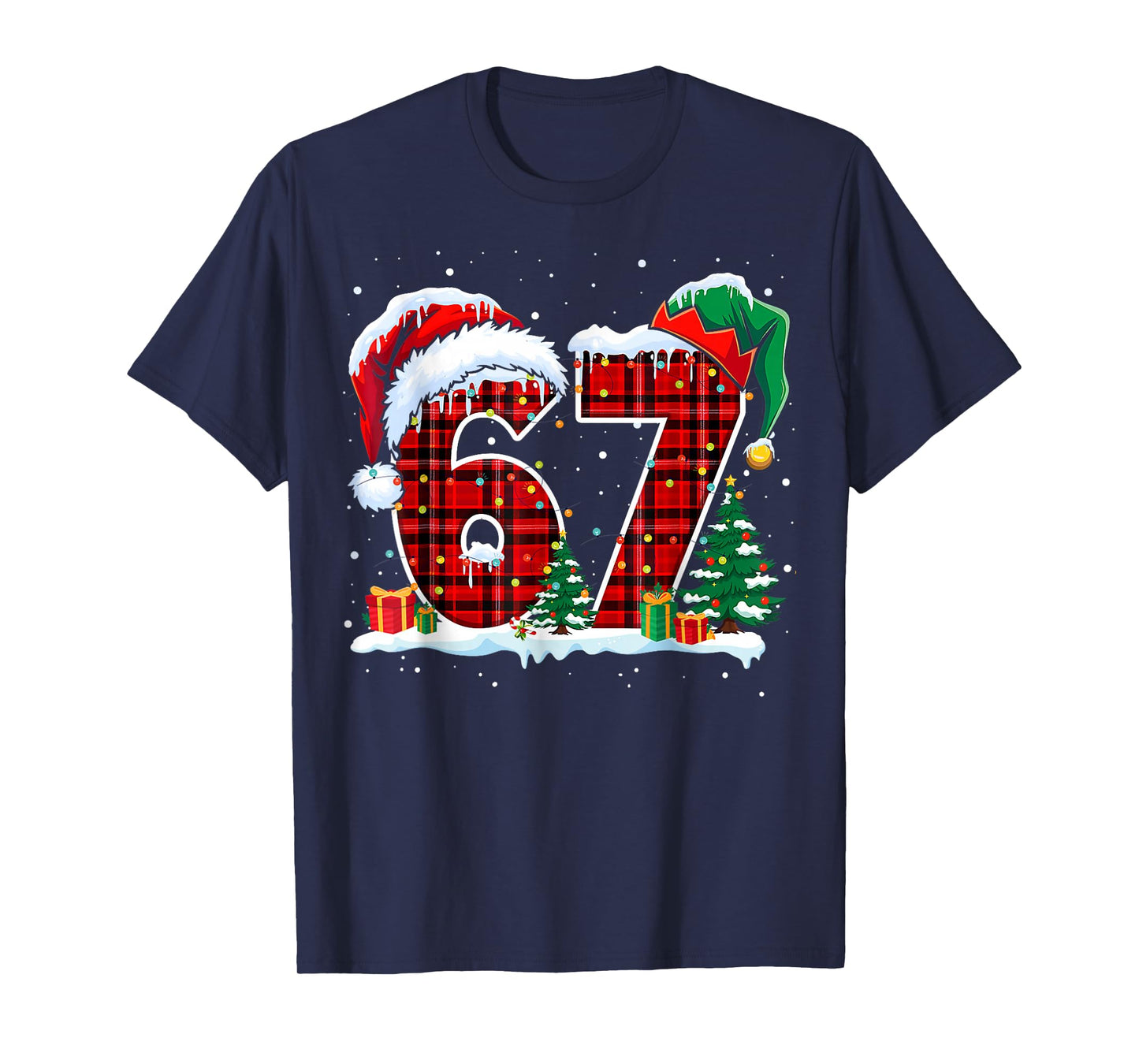 Funny Six Seven 6 7 Meme 67 Christmas Red Plaid Xmas Pajamas T-Shirt