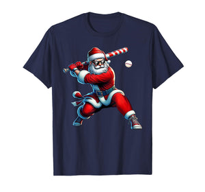 Santa Playing Baseball Men Boys Christmas Baseball Player T-Shirt
