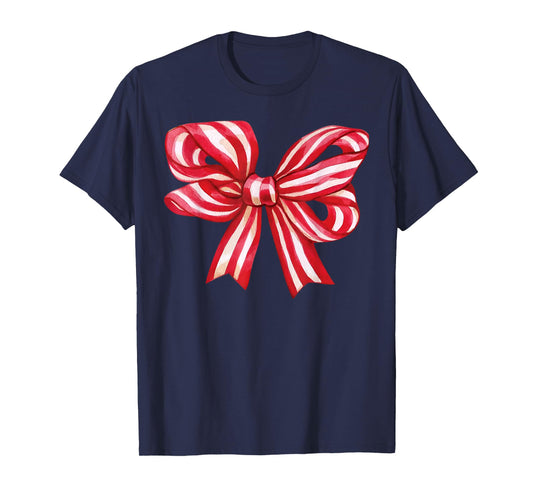 Candy Cane Coquette Bow Red White Xmas Holiday Christmas T-Shirt