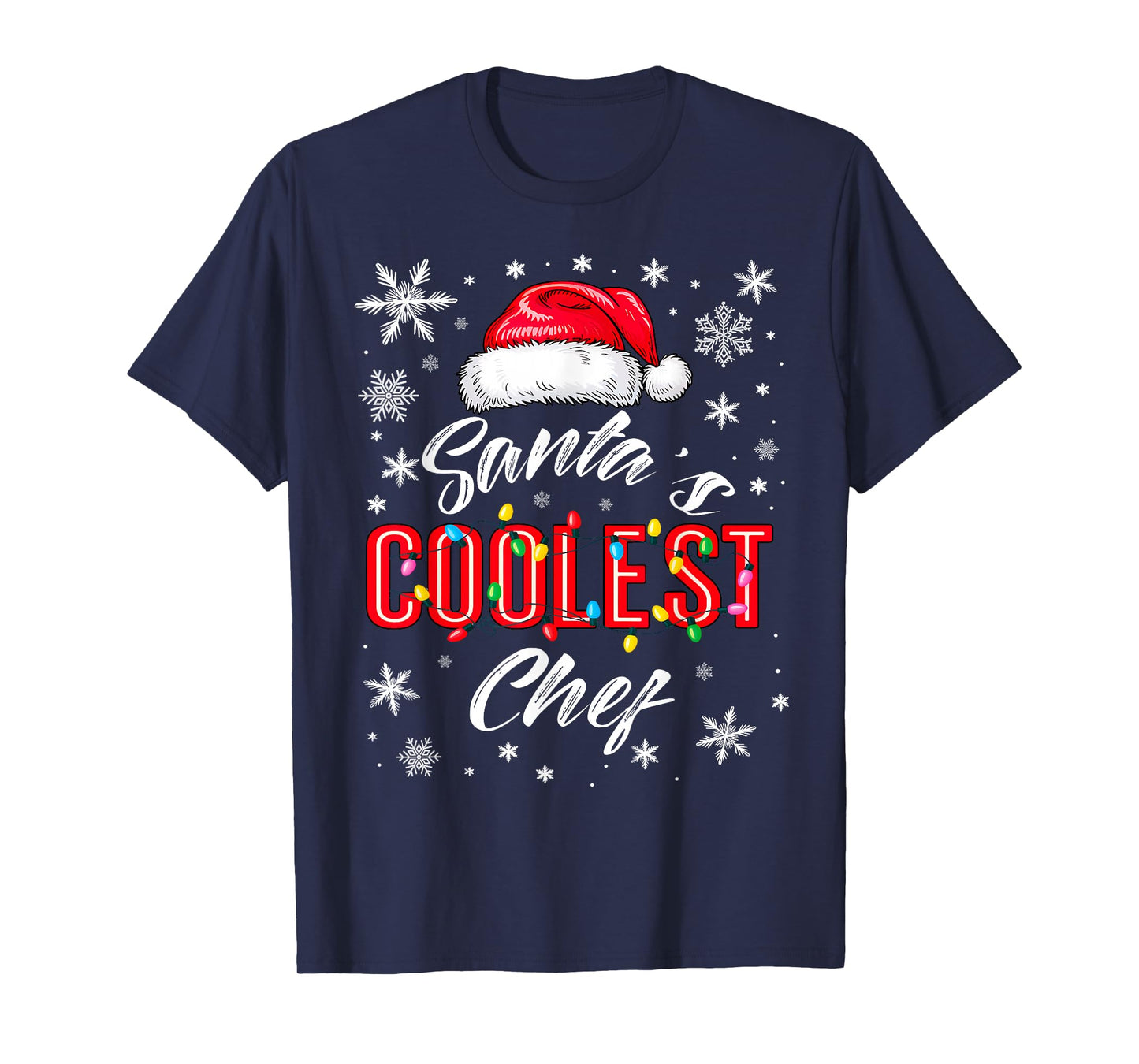 Santa's Coolest Chef Christmas Lights Snowflake Kitchen T-Shirt