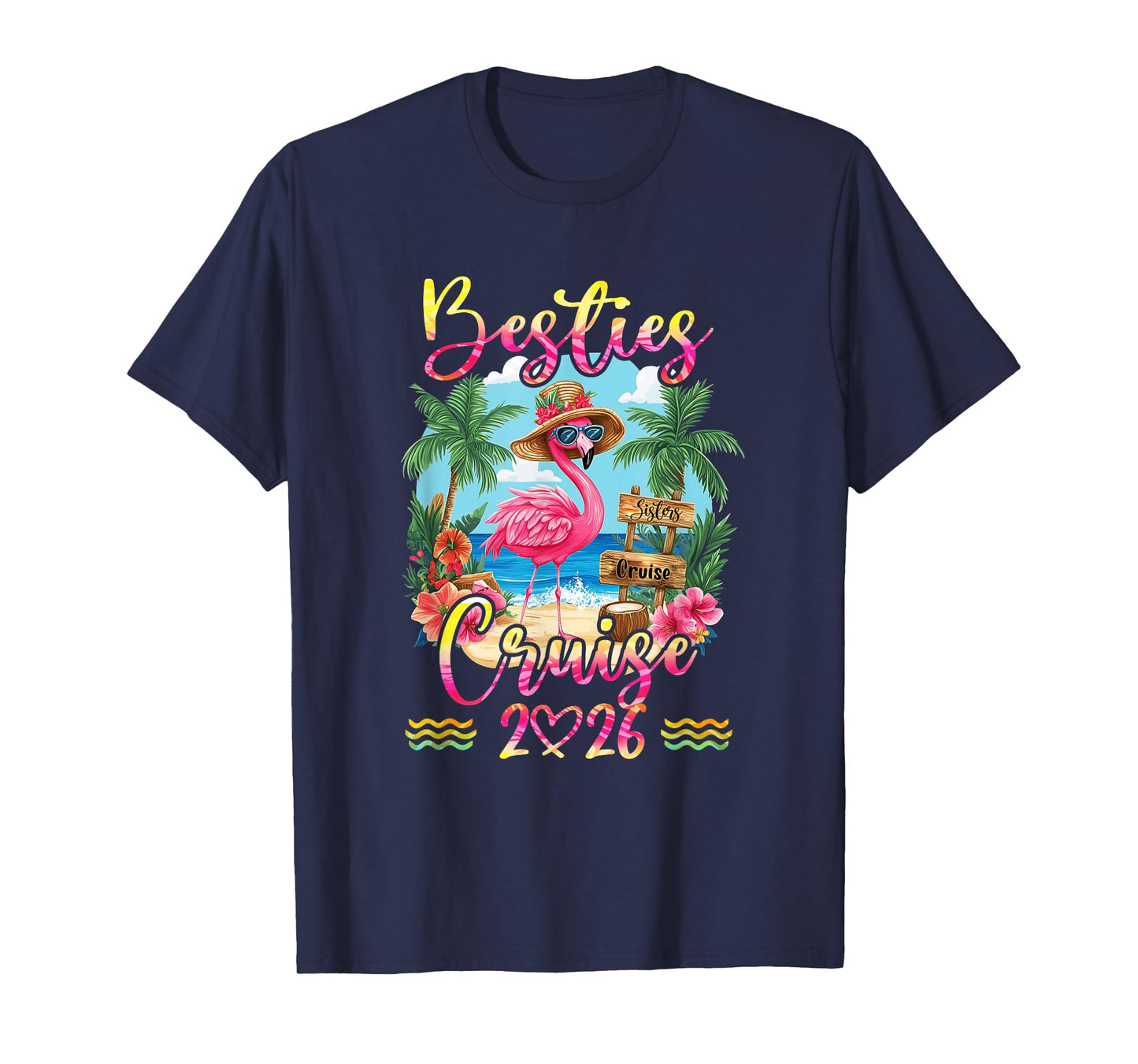 Besties Cruise 2026 Tie Dye Flamingo Cruise Squad Girls Trip T-Shirt