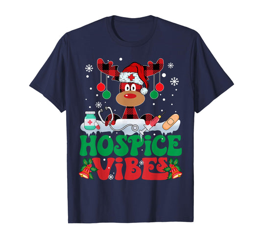 Hospice Vibes Nurse Reindeer Santa Stethoscope Christmas T-Shirt