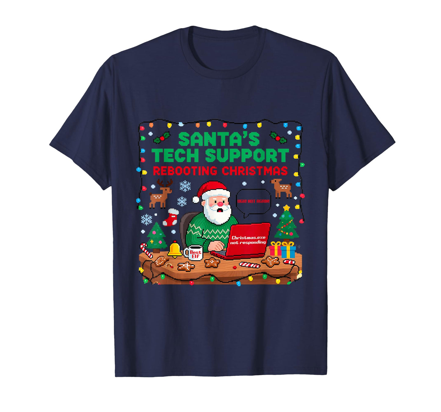 Funny Santa's Tech Support Rebooting Christmas Computer Meme T-Shirt