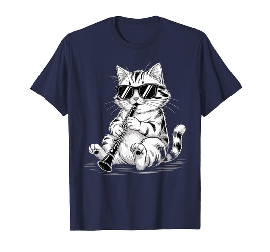Marching Band Clarinetist Musician Cat Playing Clarinet T-Shirt